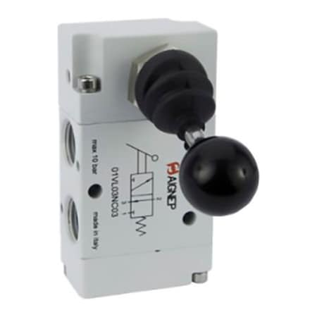 Alpha Technologies Aignep USA 3/2 Normally Closed Hand Lever Actuated Valve Spring Return G1/8" Ports 01VL03NC02